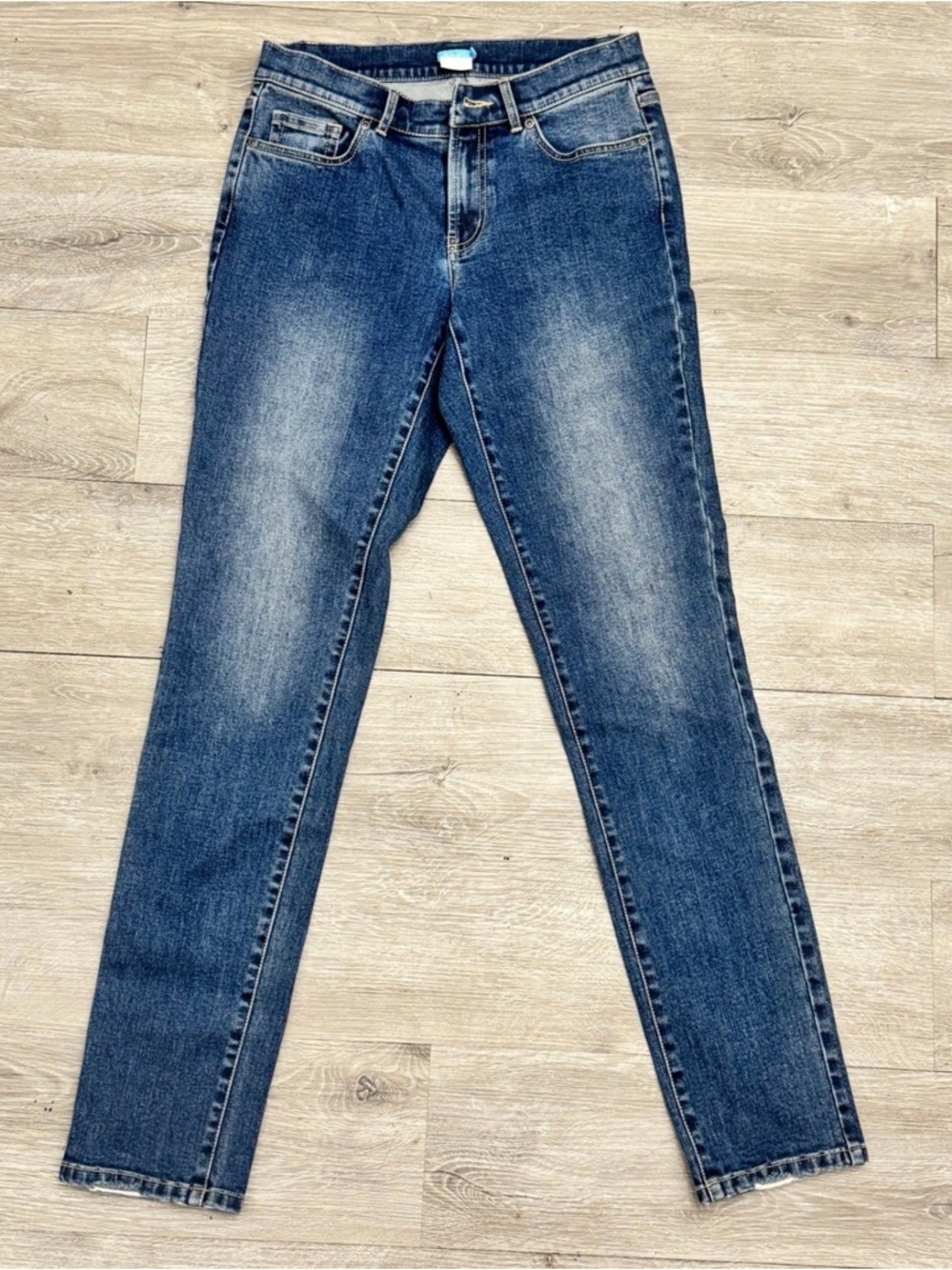Straight Leg Stretch Denim Jeans Medium Wash Blue Size 0